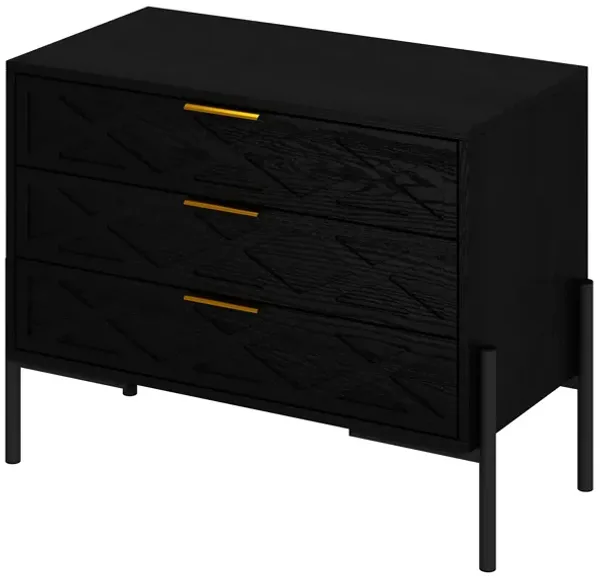 FUFU&GAGA Black 3-Drawer Nightstands with Gold Handles and Metal Legs, P2 Particleboard, (31.5" W x 23.6" H x 15.4" D), Black
