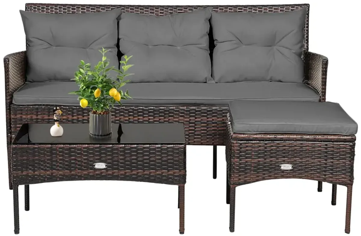 3 Pieces Patio Furniture Sectional Set with 5 Cozy Cushions