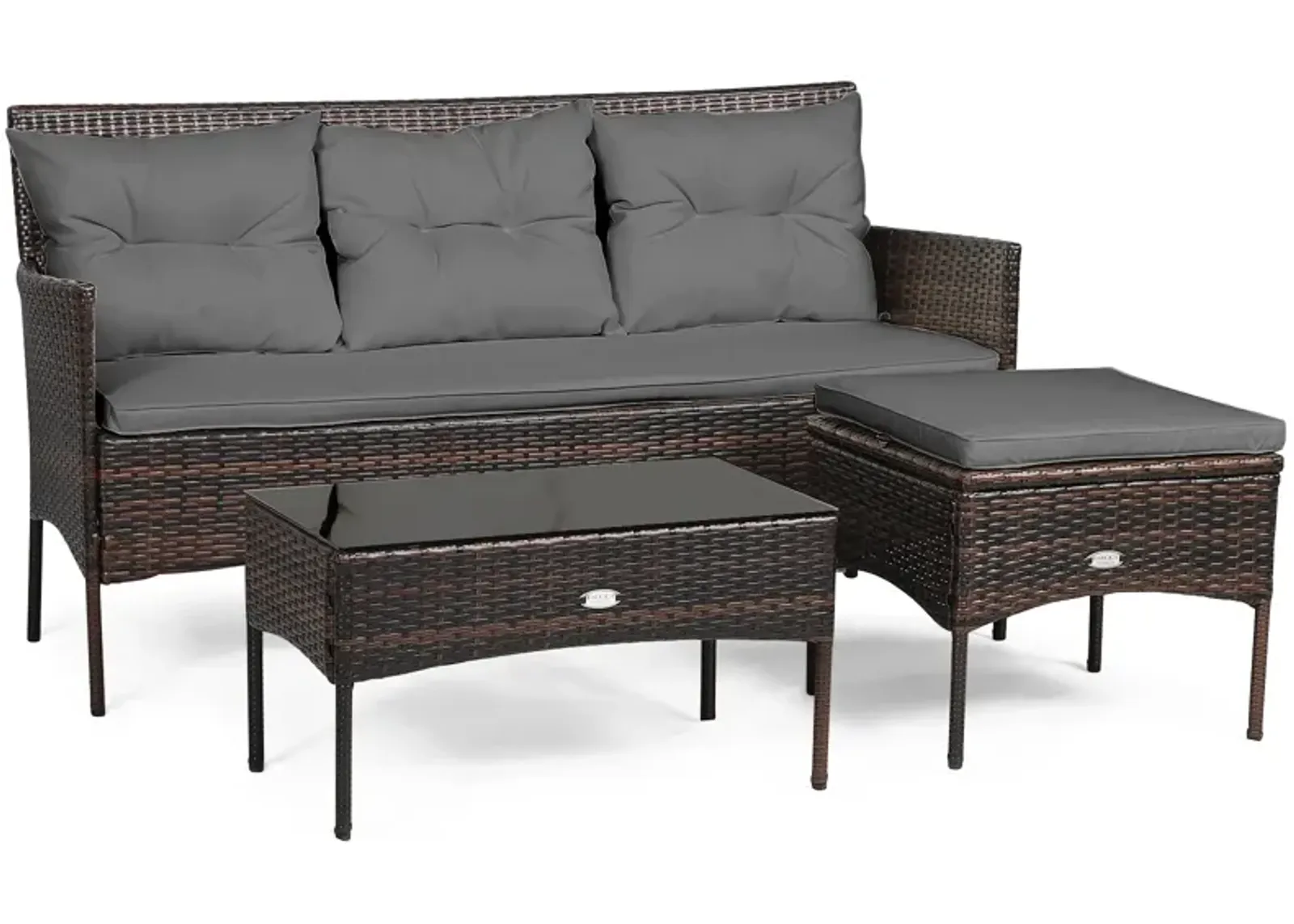 3 Pieces Patio Furniture Sectional Set with 5 Cozy Cushions