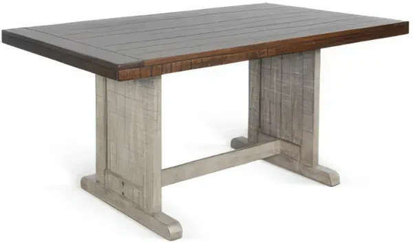 Camie Dining Table, 60 Inch Rectangular Plank Top, Dark Brown n Gray