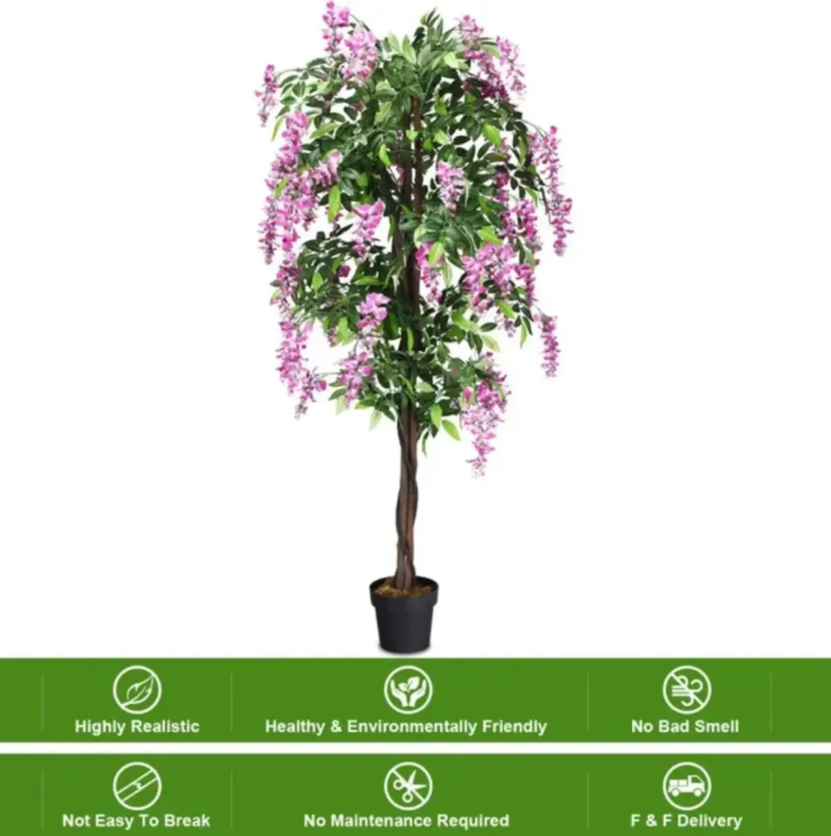 Hivvago 6-Feet Artificial Wisteria Silk Indoor-Outdoor Tree with Adjustable Tree Branche