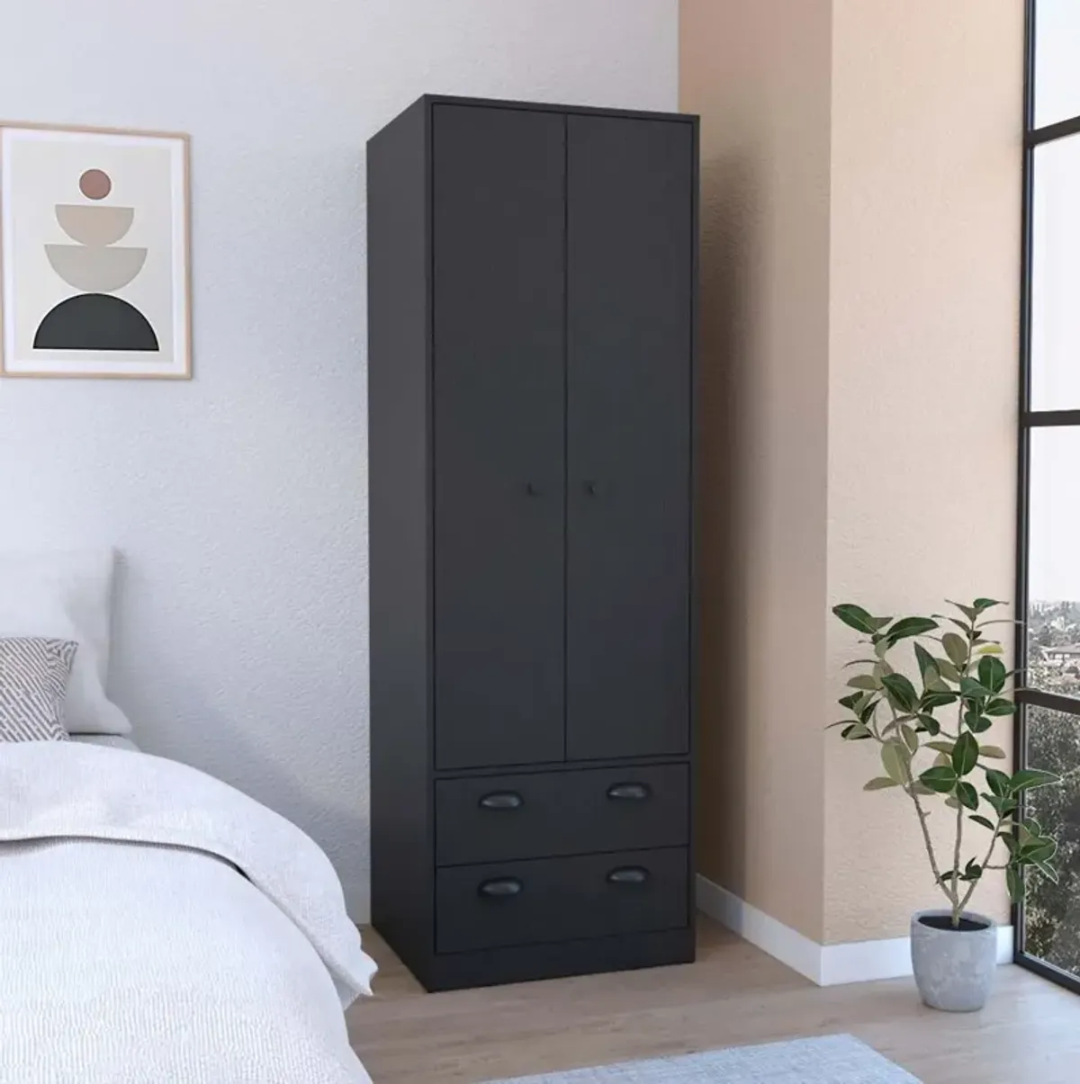 St Monans Armoire With Double Door And 2-Drawers - Black