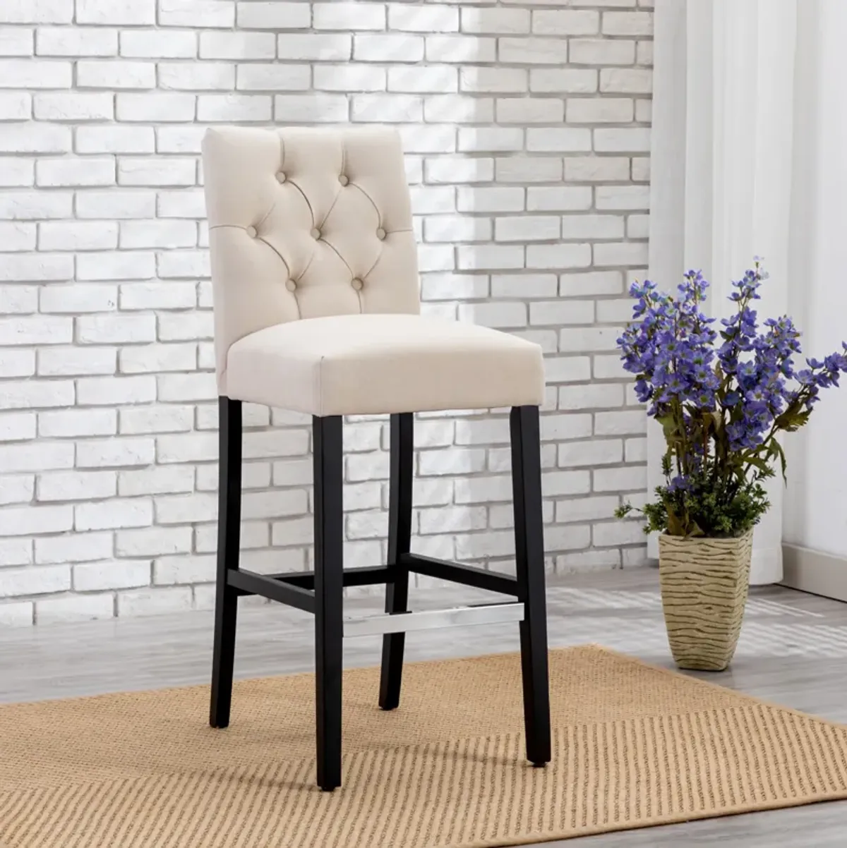 WestinTrends 29" Linen Fabric Tufted Upholstered Bar Stool, Black