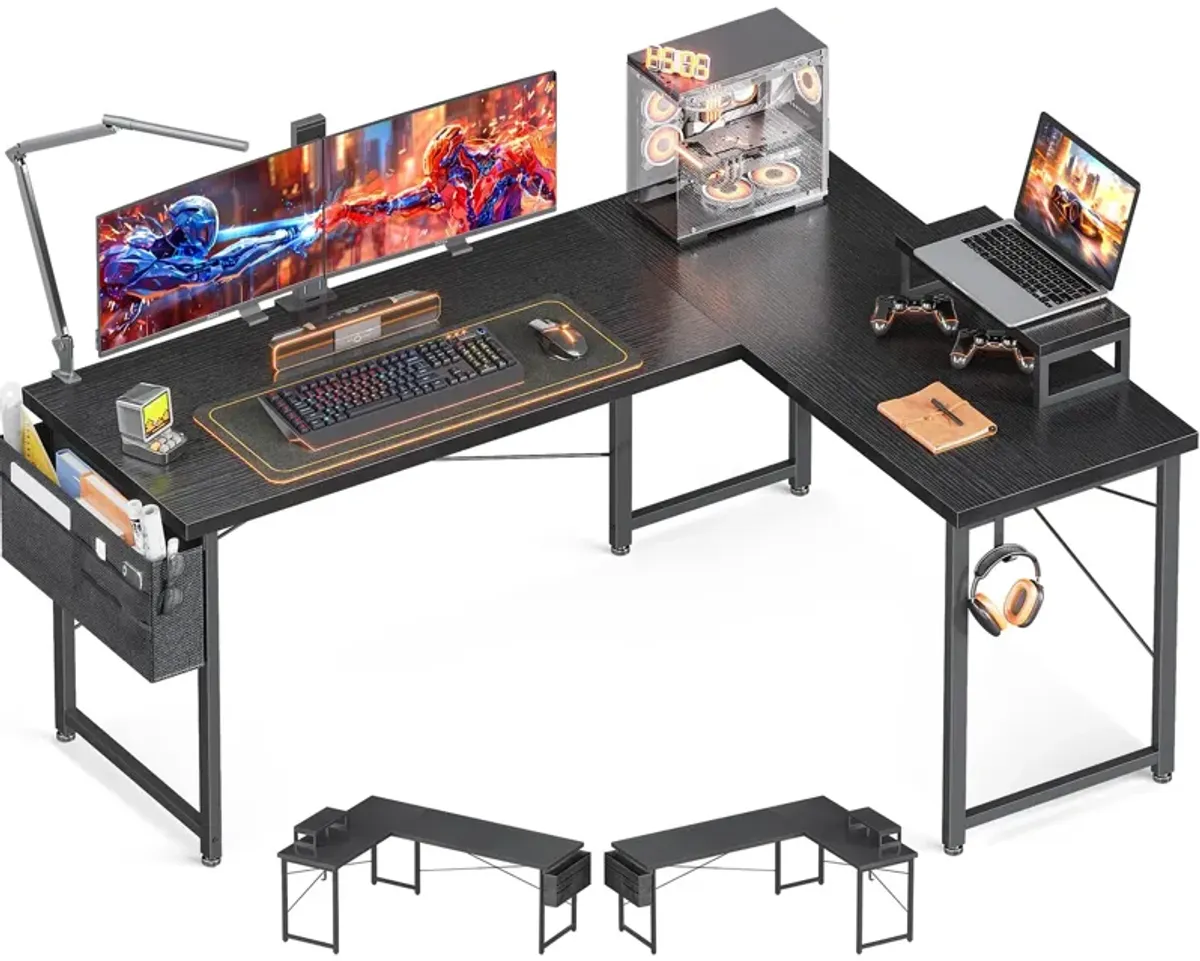 Casaottima L Shaped Computer Desk with Storage Bag, 57.5 Inch Reversible Gaming Desk, Home Office Corner Desk with Monitor Shelf