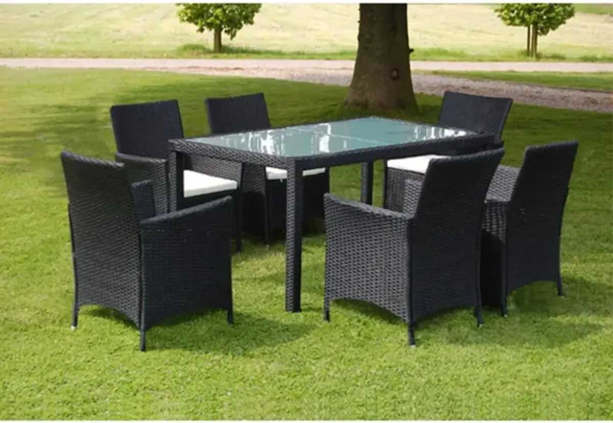 vidaXL 7 Piece Outdoor Dining Set with Cushions Poly Rattan Black