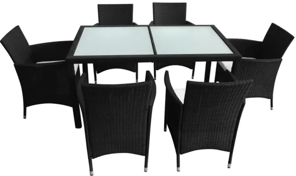 vidaXL 7 Piece Outdoor Dining Set with Cushions Poly Rattan Black