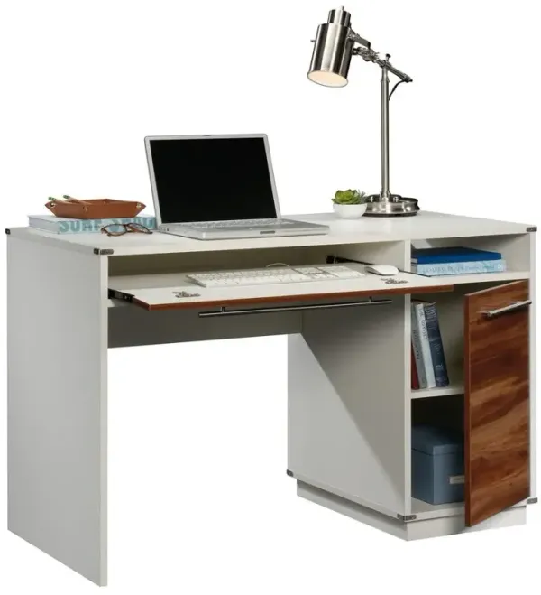 Sauder Vista Key Single Ped Desk Pearl Wh/Blaze