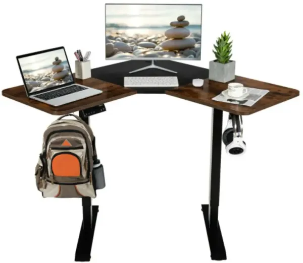 L-shaped Electric Standing Desk with 4 Memory Positions and LCD Display