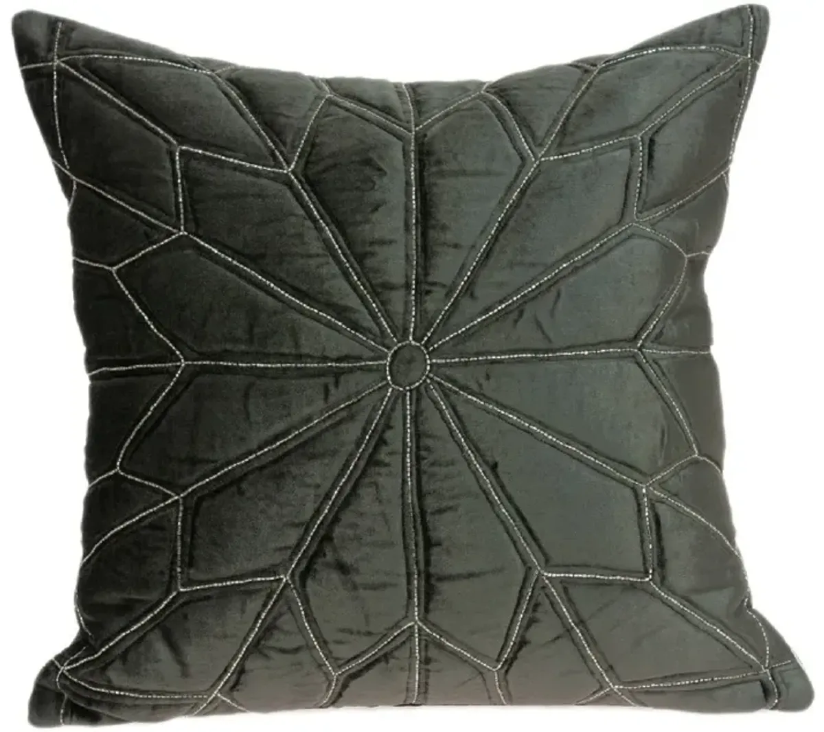 20" Gray Flower Beaded Quilted Cotton Square Throw Pillow