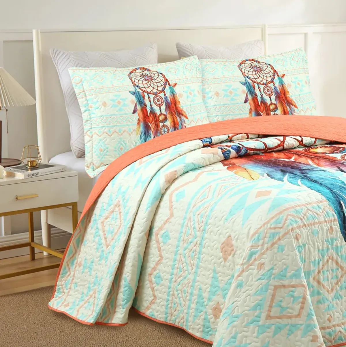 Marcielo 3 Piece Dream Catcher Boho Quilt Bedspread Set