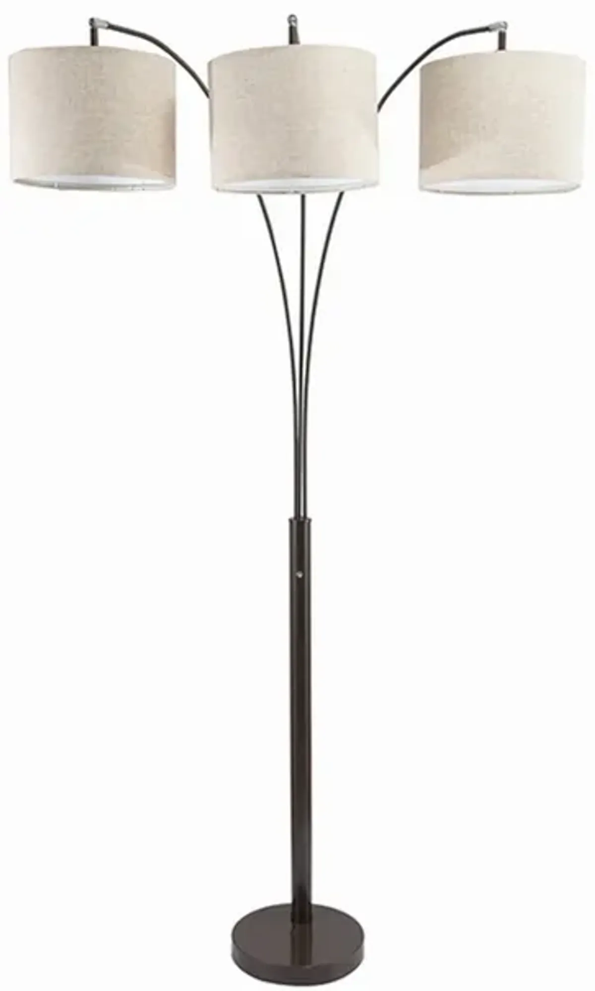 Floor Lamp with 3 Arched Arms and Fabric Shades, Bronze-Benzara