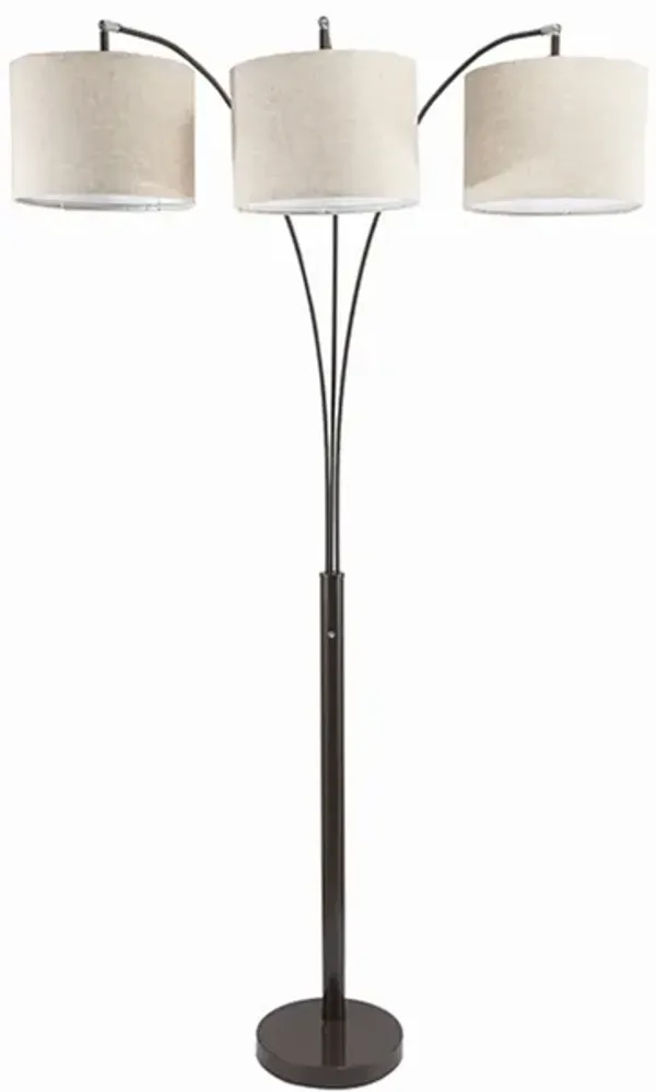 Floor Lamp with 3 Arched Arms and Fabric Shades, Bronze - Benzara