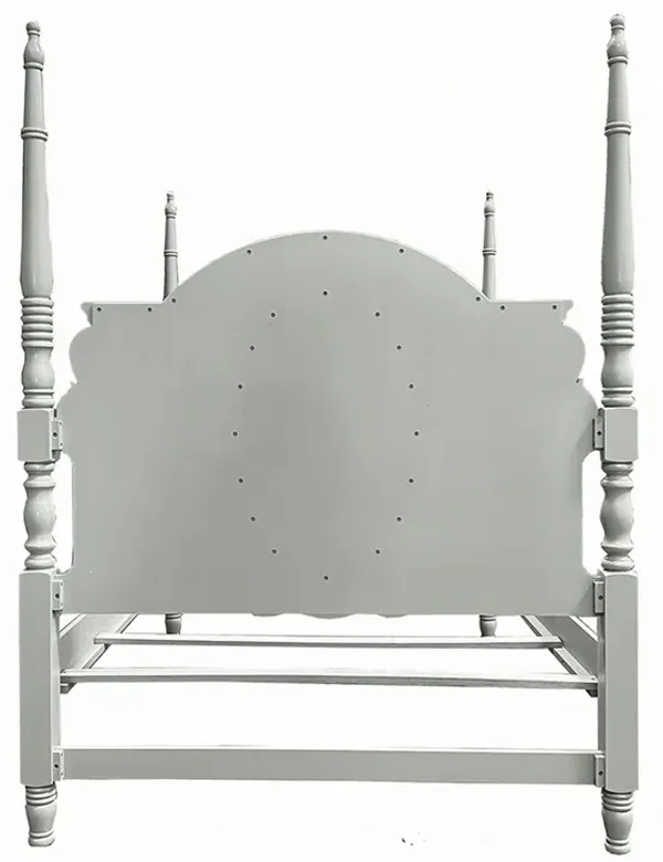 Auri Twin Size Poster Bed, Arch Headboard, Classic Floral Motifs, Gray - Benzara