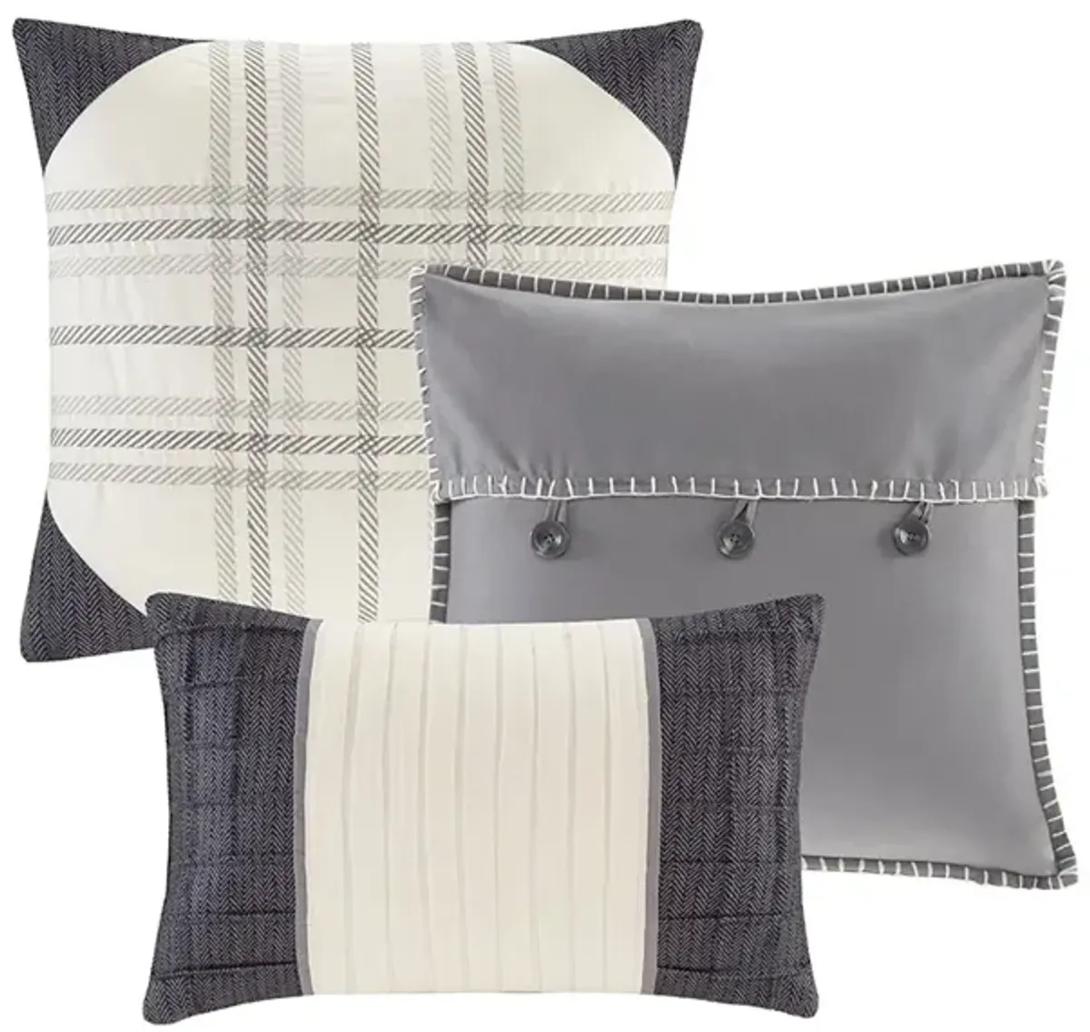 Gracie Mills Nanette 6 Piece Printed Herringbone Quilt Set with Throw Pillows