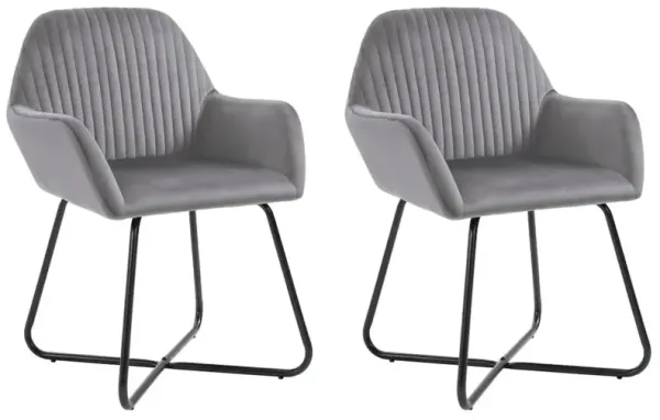 Dining Chair Set of 2 Gray Velvet Medium Ergonomic