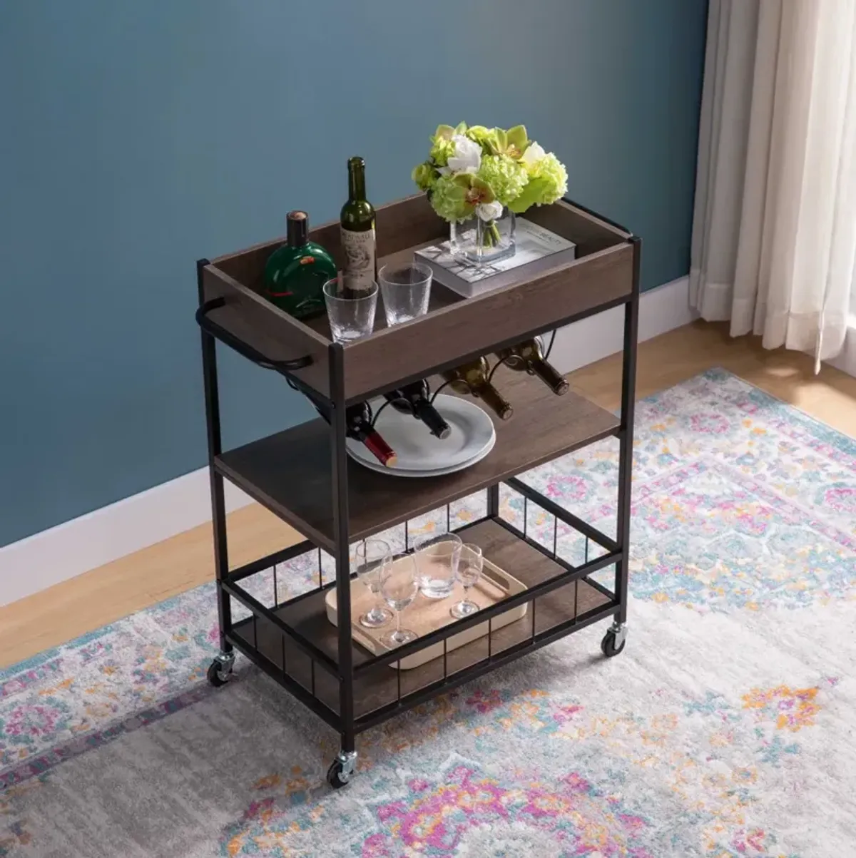 Kitchen Cart Walnut Oak Black