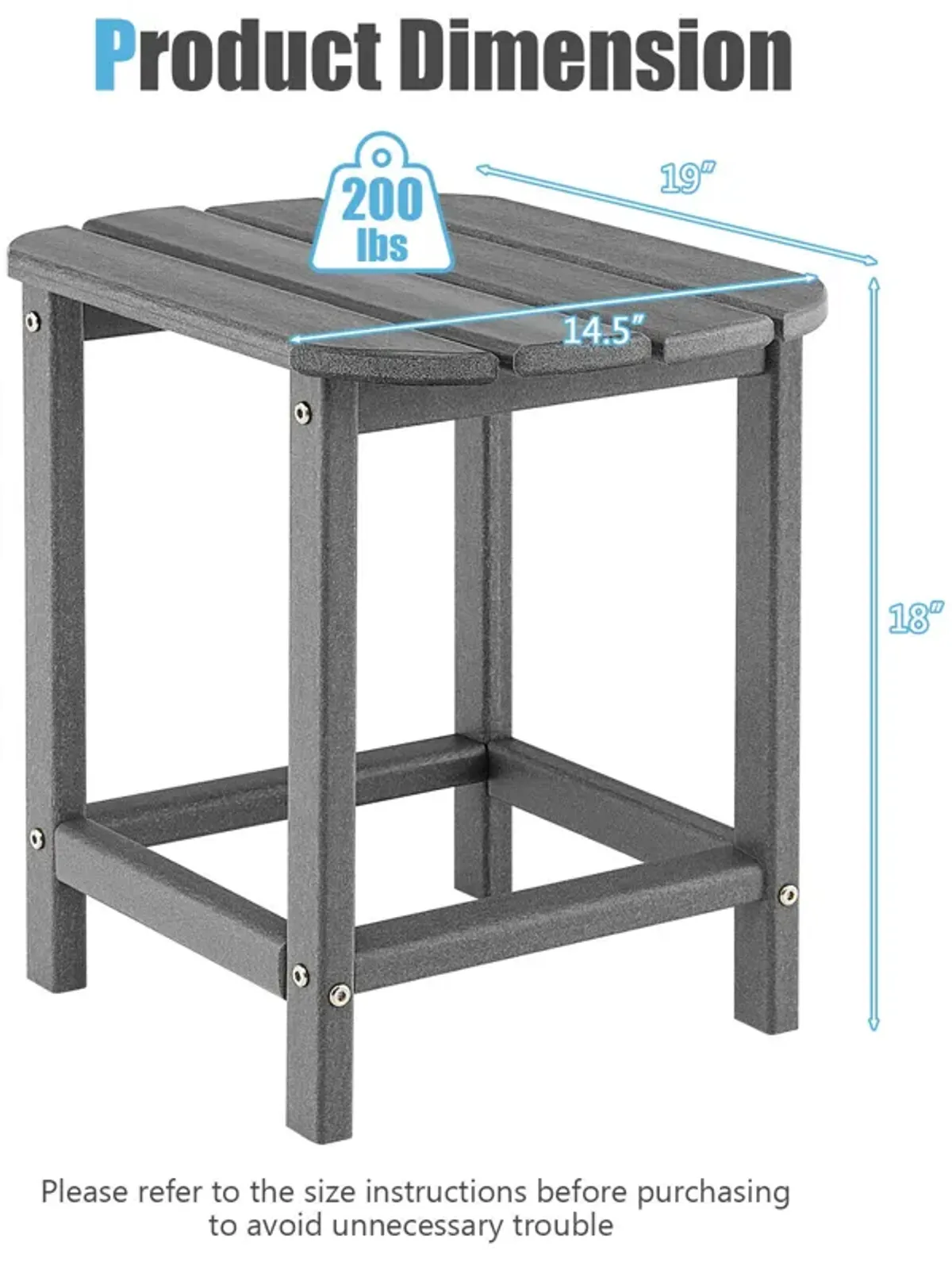 18 Inch Weather Resistant Side Table for Garden Yard Patio