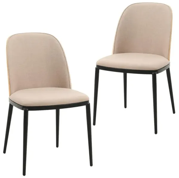 LeisureMod Dining Side Chair with Velvet Seat and Steel Frame Set of 2
