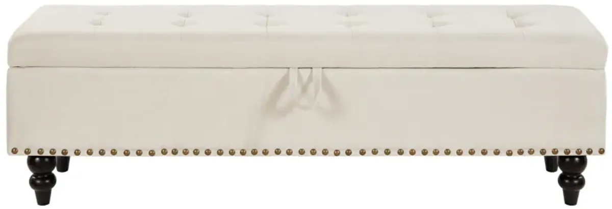 59" Bed Bench Ottoman with Storage Beige Fabric