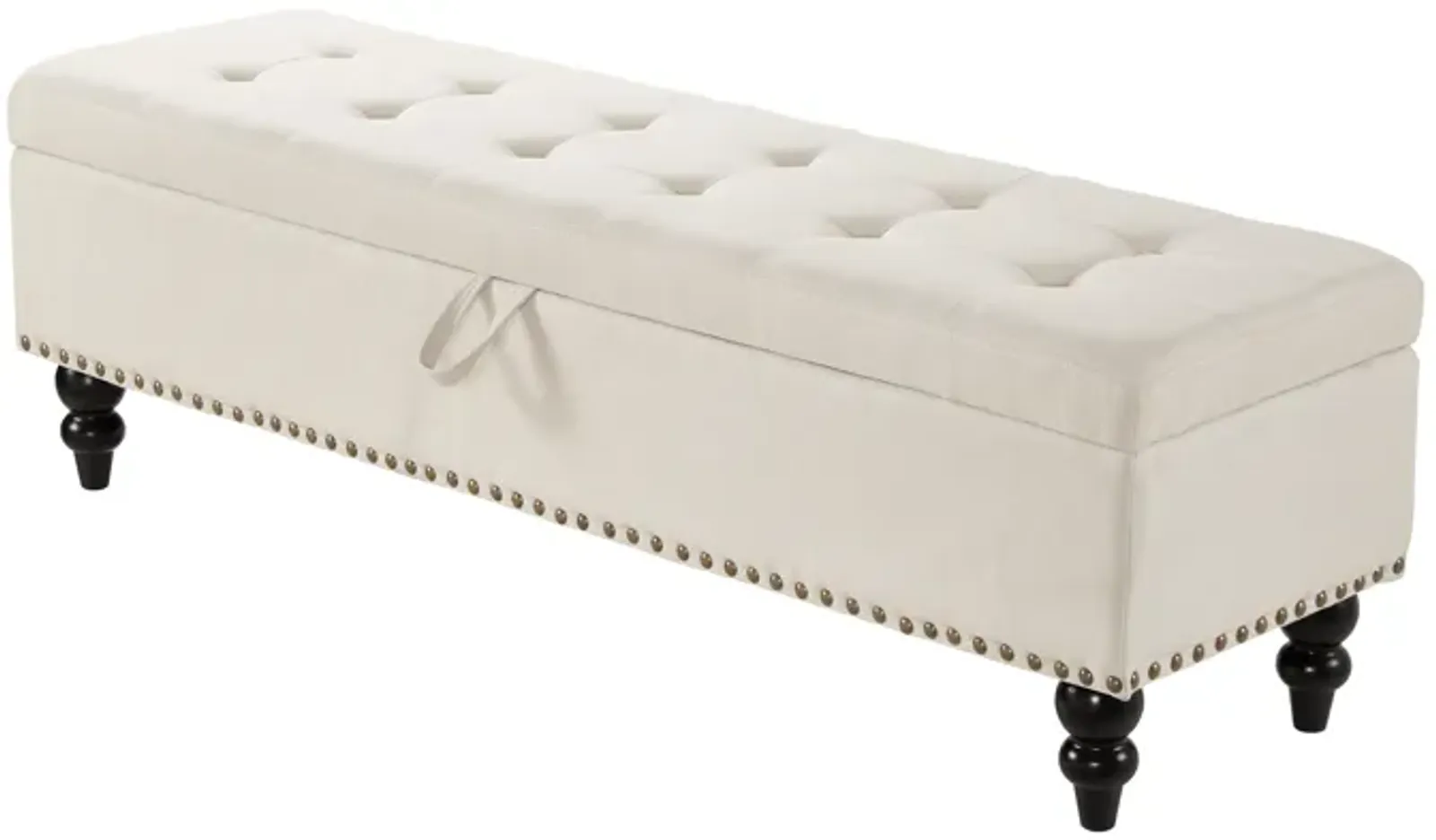 59" Bed Bench Ottoman with Storage Beige Fabric