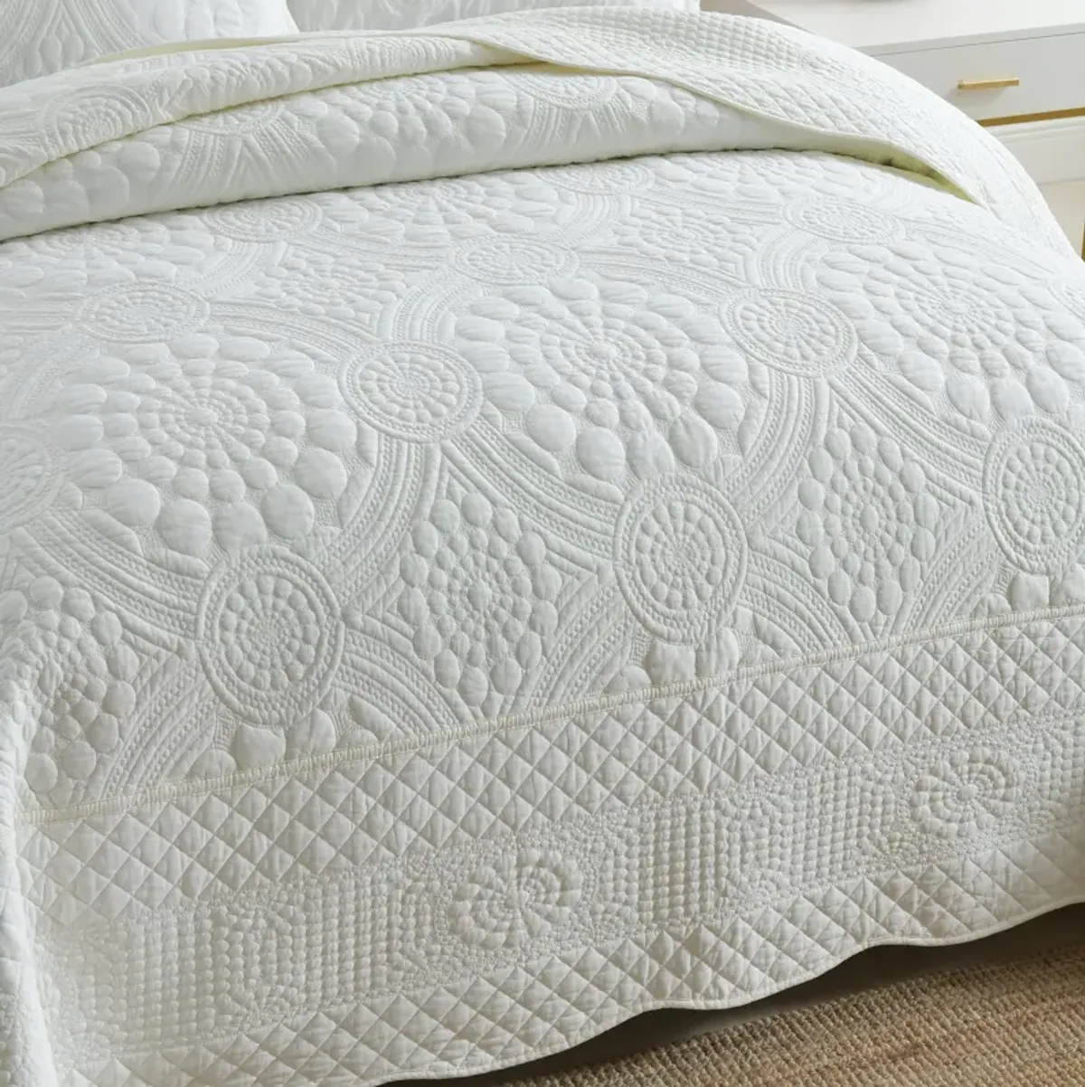 MarCielo 100% Cotton Oversized Bedspread Quilt Set Embroidery TF