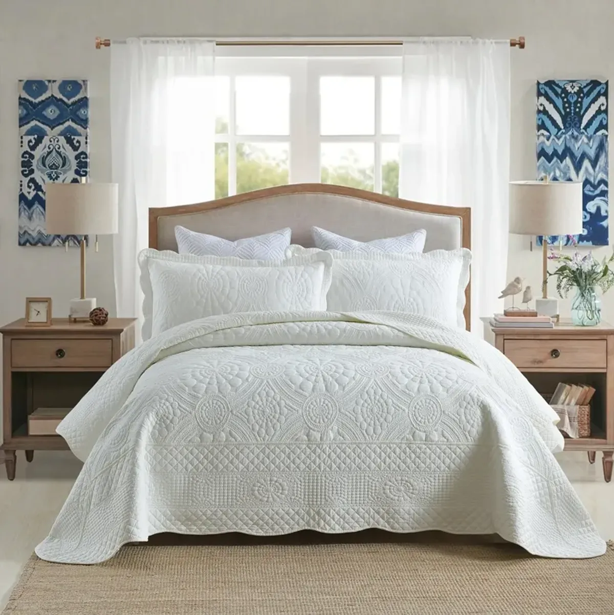 MarCielo 100% Cotton Oversized Bedspread Quilt Set Embroidery TF