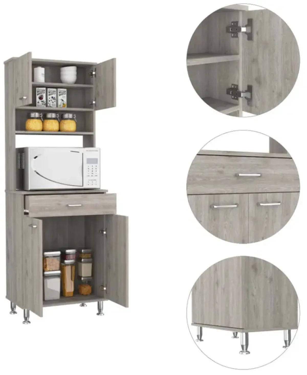 Newton 8-Shelf 1-Drawer 2-Piece Kitchen Set, Kitchen Island And Pantry Cabinet White And Light Gray