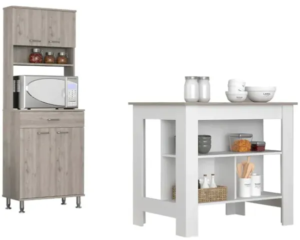 Streamdale Newton 8-Shelf Kitchen Set with Pantry Cabinet (White/Light Gray)