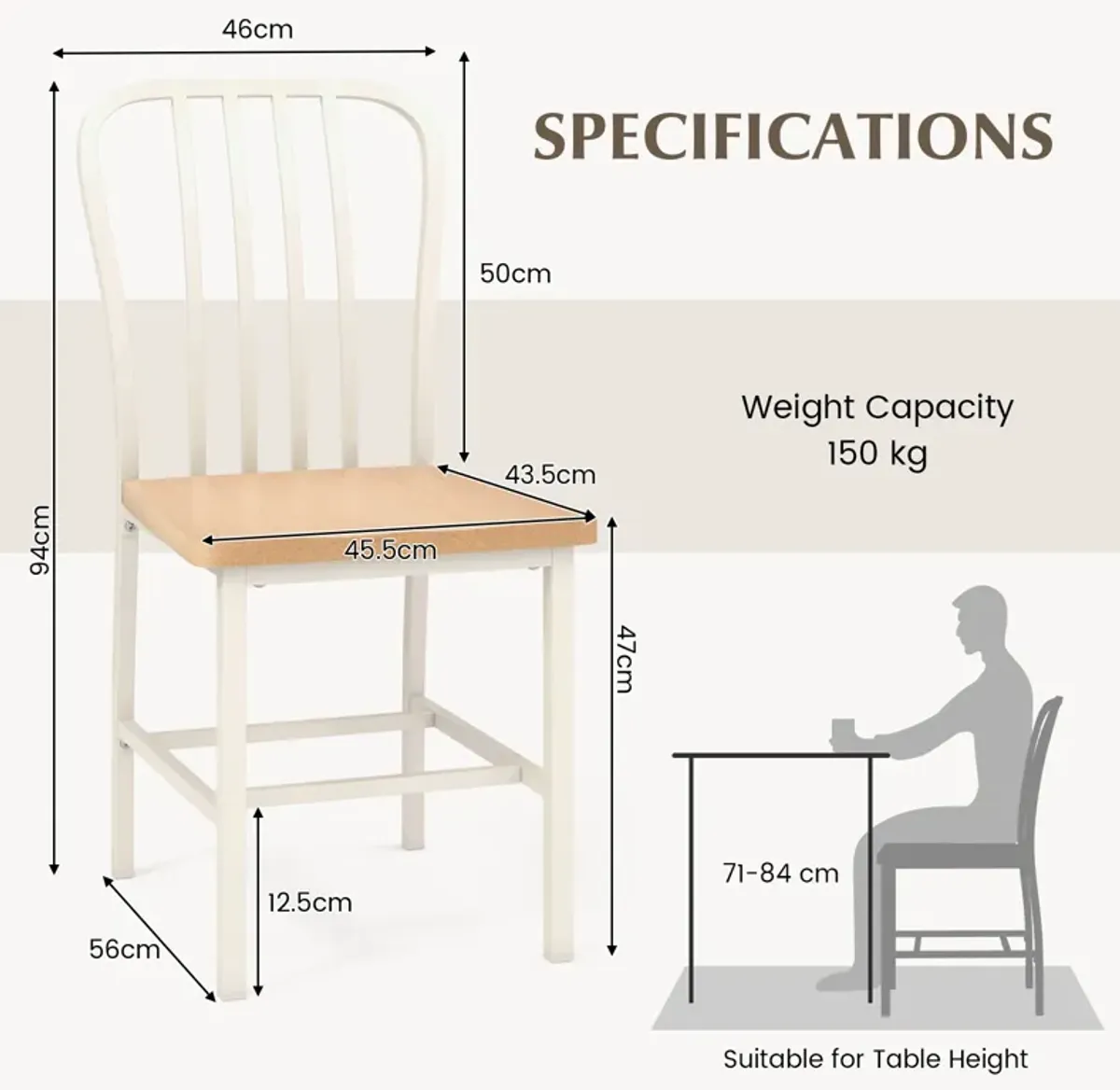 Armless Spindle Back Dining Chair Set of 2 with Ergonomic Seat