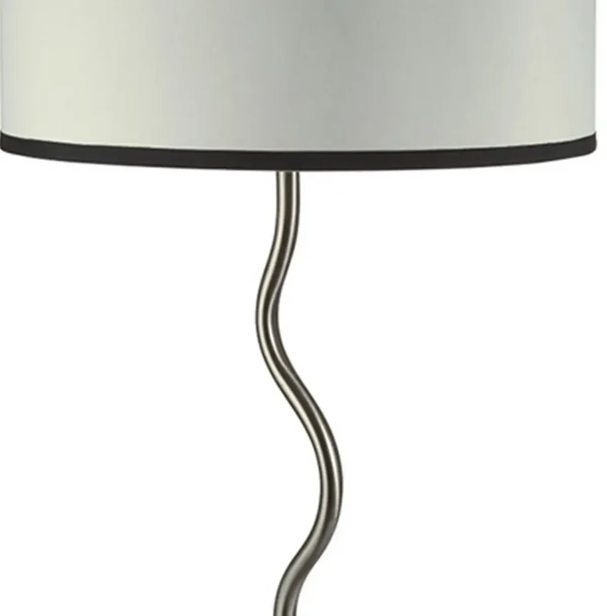 29 Inch Round Drum Shade Table Lamp, Curved Tubular Frame, Silver-Benzara