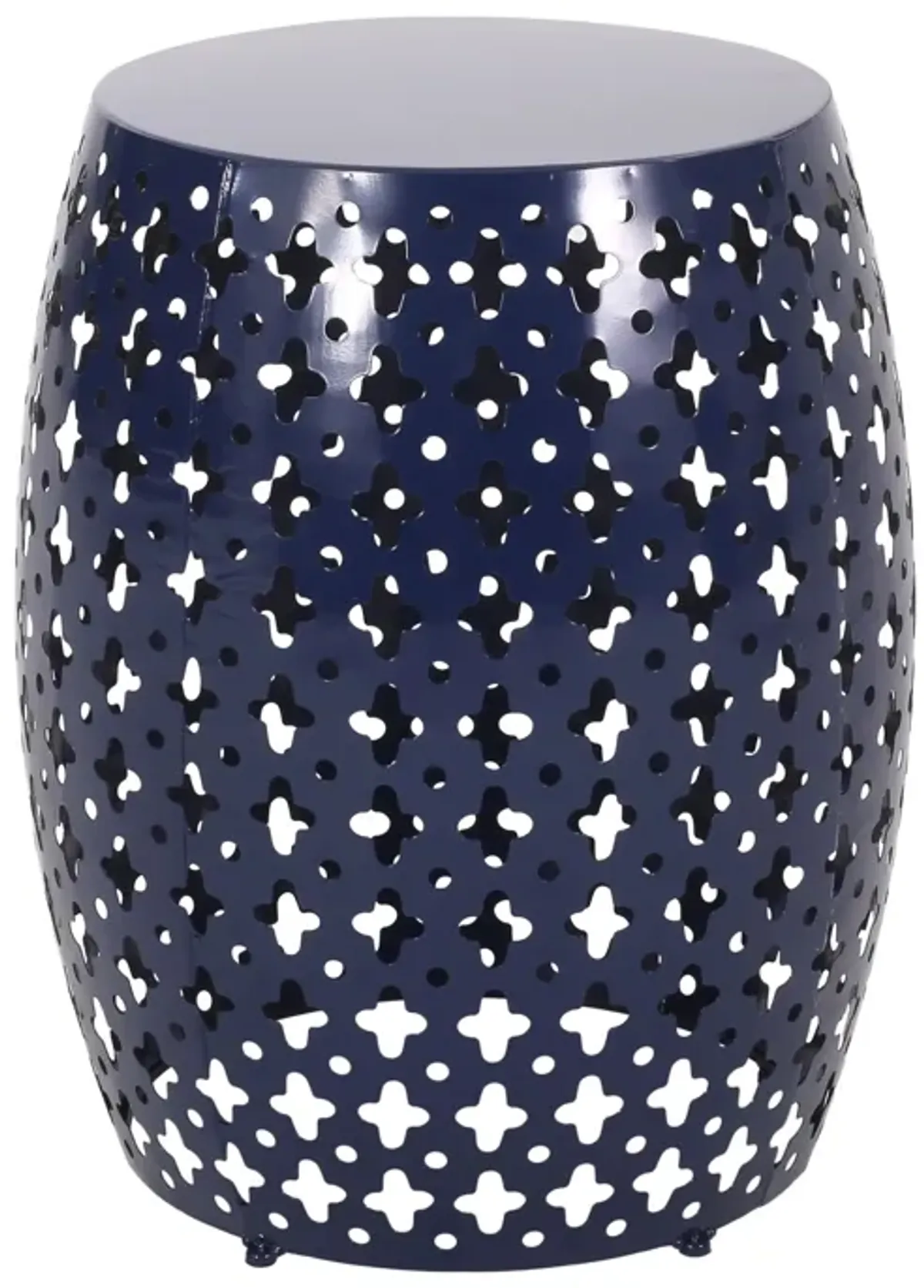 Miami Outdoor End Table, Cutout Design, Round 17 Inch, Navy Blue Iron - Benzara