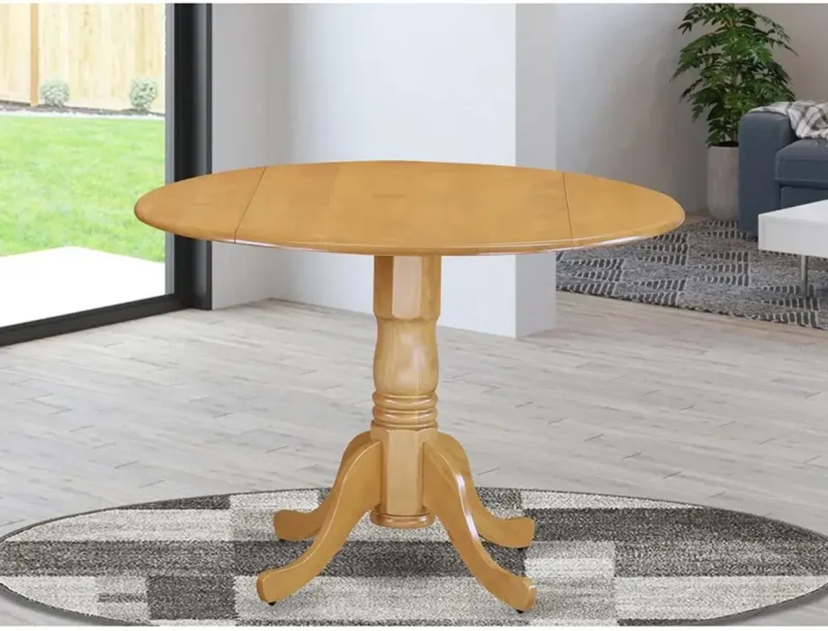 East West Furniture Dublin  Round  Table  with  two  9  Drop  Leaves  in  an  Oak  Finish