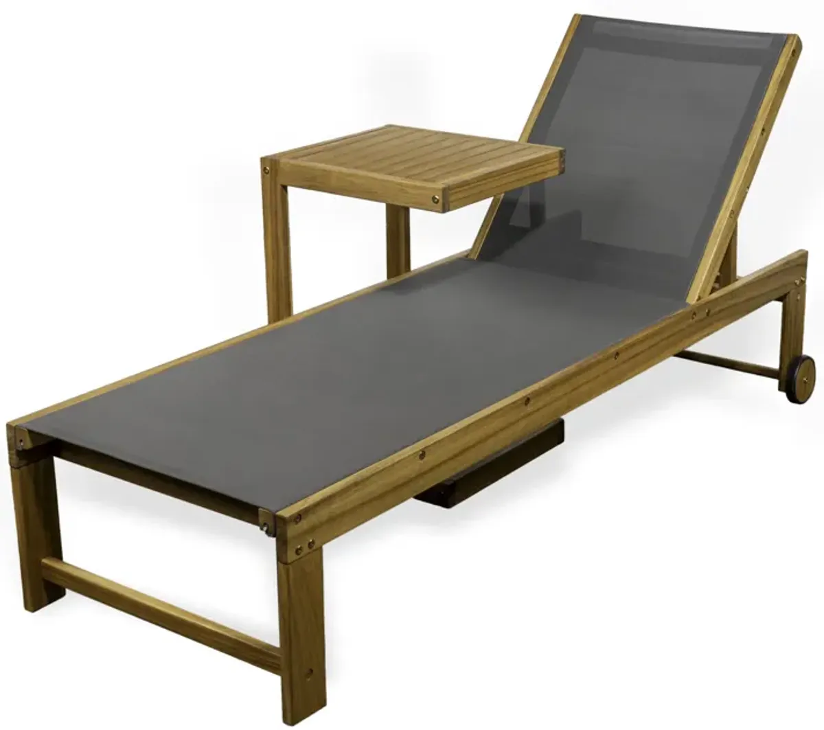 Trabuco Coastal Modern Acacia Wood Mesh 3-Position Outdoor Chaise Lounge Set with Side Table