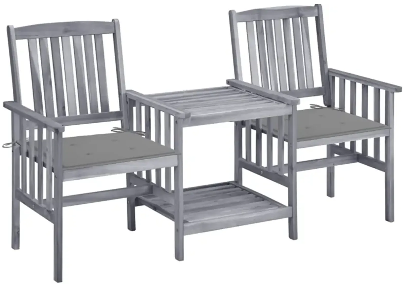 vidaXL Patio Chairs with Tea Table and Cushions Solid Acacia Wood