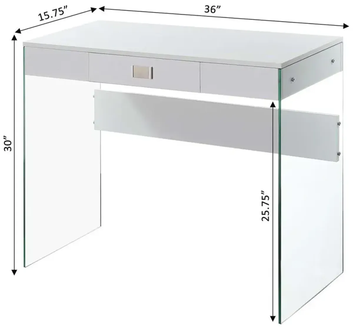 Convenience Concepts SoHo 1 Drawer Glass 36 inch Desk, White