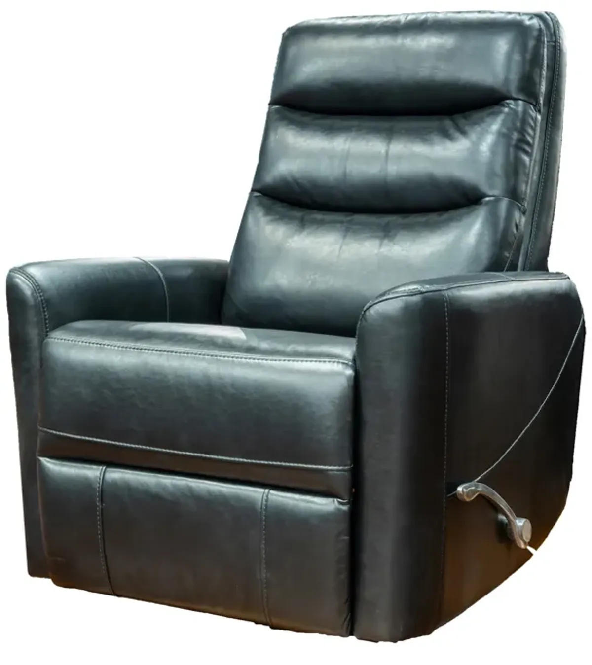 Aki 36 Inch Swivel Manual Recliner Chair, Luxury Plush Black Faux Leather - Benzara...