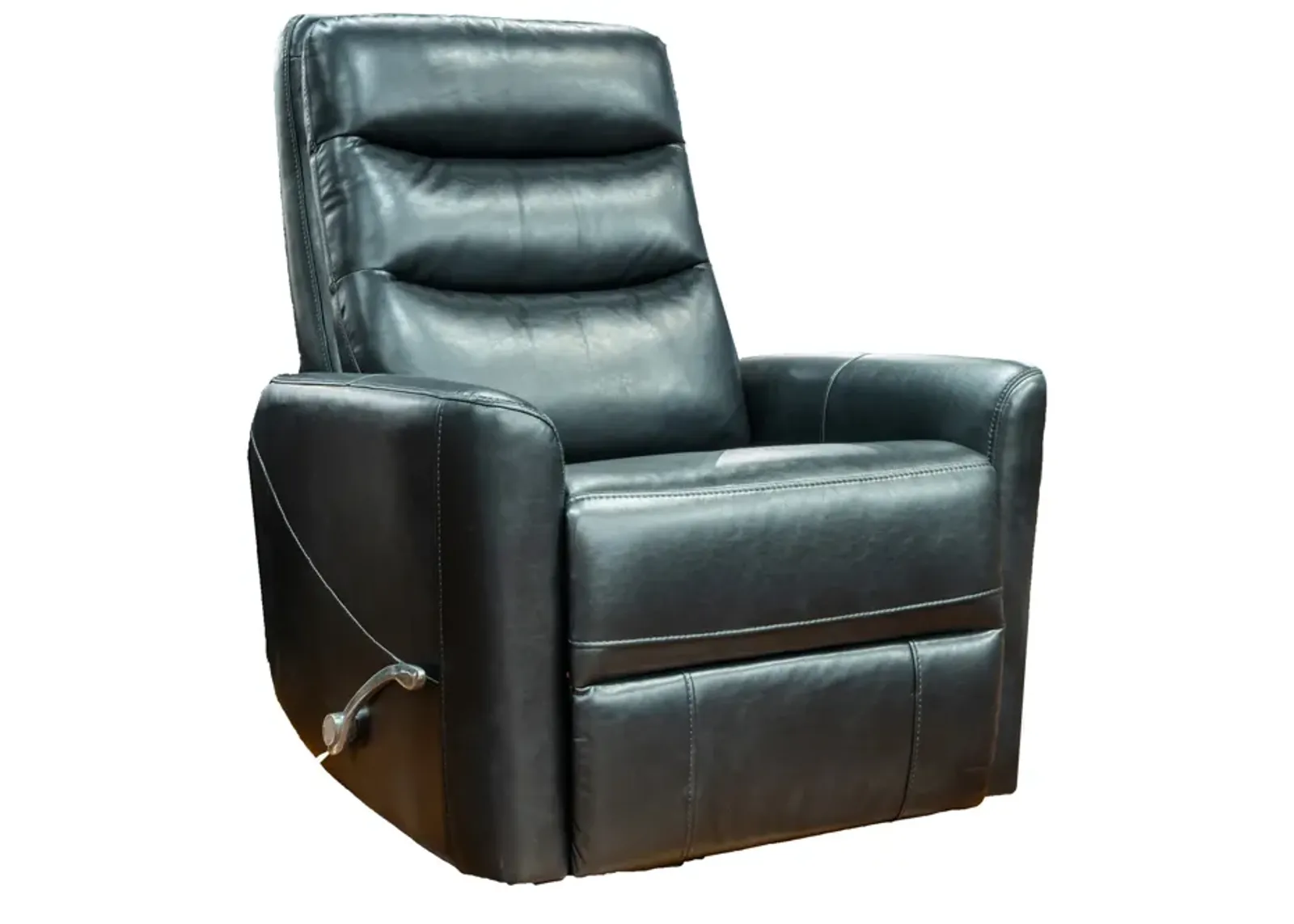 Aki 36 Inch Swivel Manual Recliner Chair, Luxury Plush Black Faux Leather - Benzara...