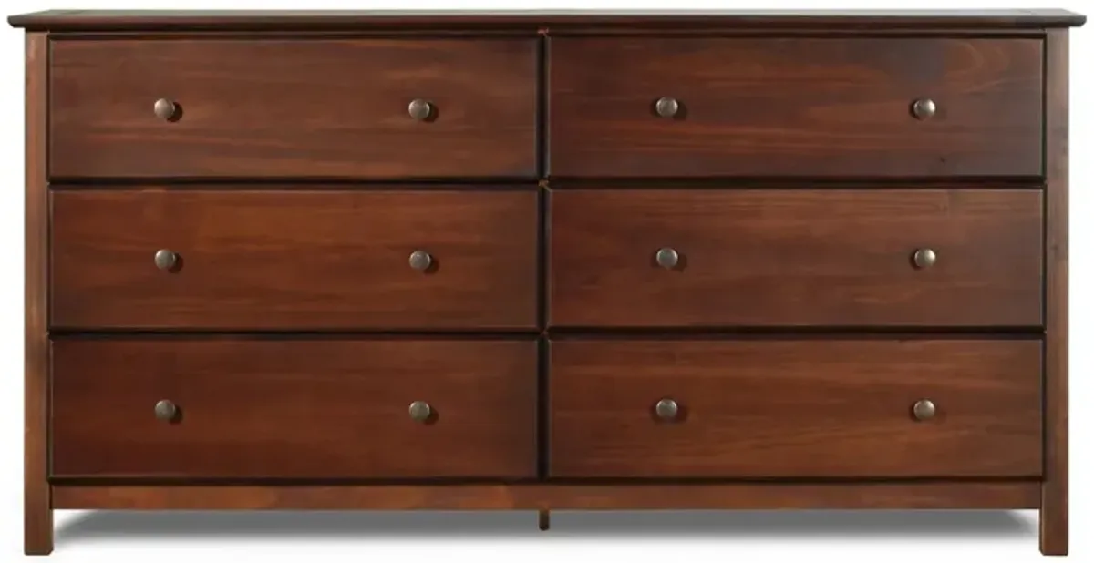 Farmhouse Solid Pine Wood 6 Drawer Dresser in Cherry Finish