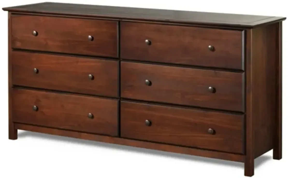 Farmhouse Solid Pine Wood 6 Drawer Dresser in Cherry Finish