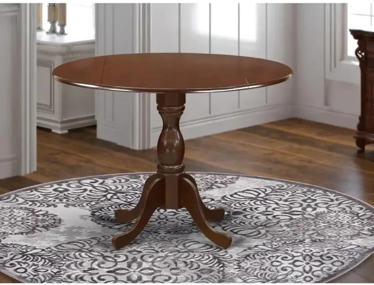 East West Furniture Round Table Mahogany Color Drops Leave Table Top Surface and Asian Wood Mid Century Table Pedestal Legs -Mahogany Finish