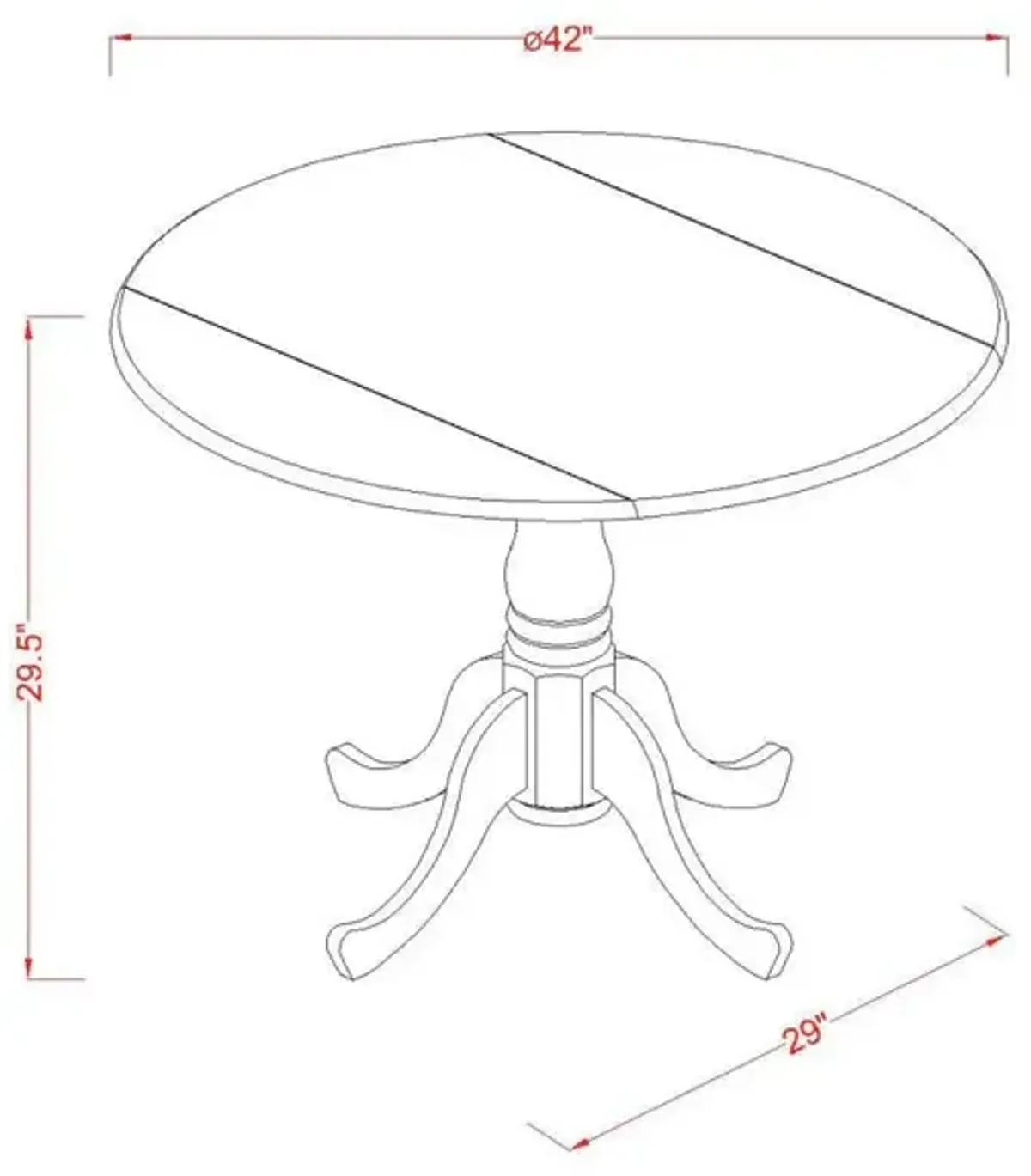 East West Furniture Round Table Mahogany Color Drops Leave Table Top Surface and Asian Wood Mid Century Table Pedestal Legs -Mahogany Finish