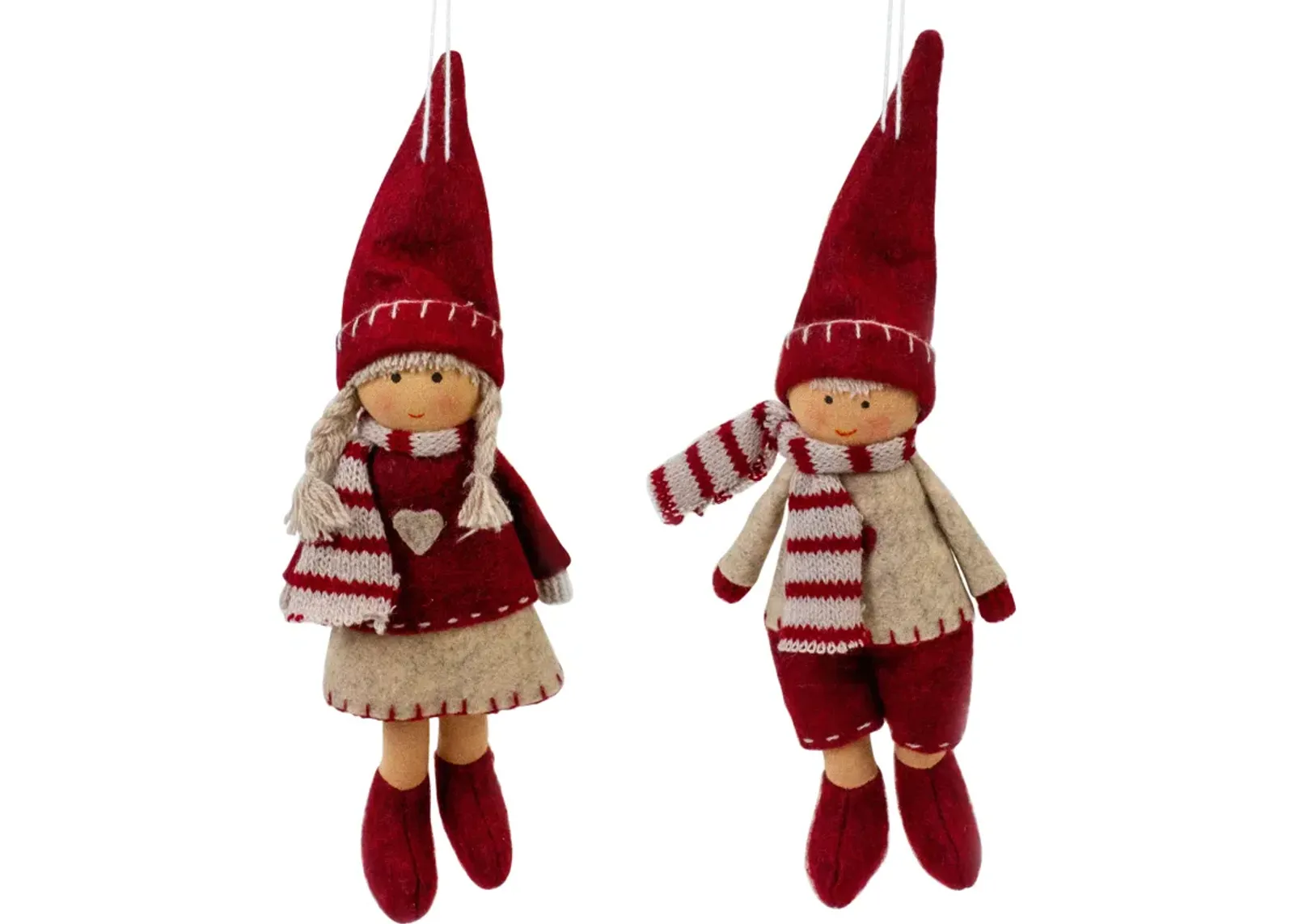 Set of 2 Boy and Girl Hanging Doll Christmas Ornaments 8"