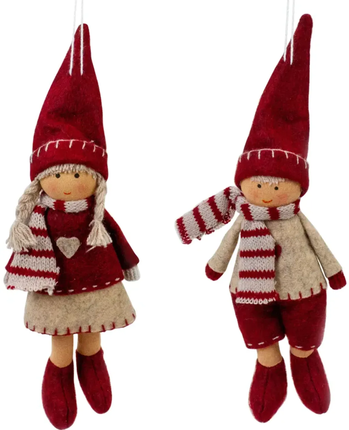 Set of 2 Boy and Girl Hanging Doll Christmas Ornaments 8"