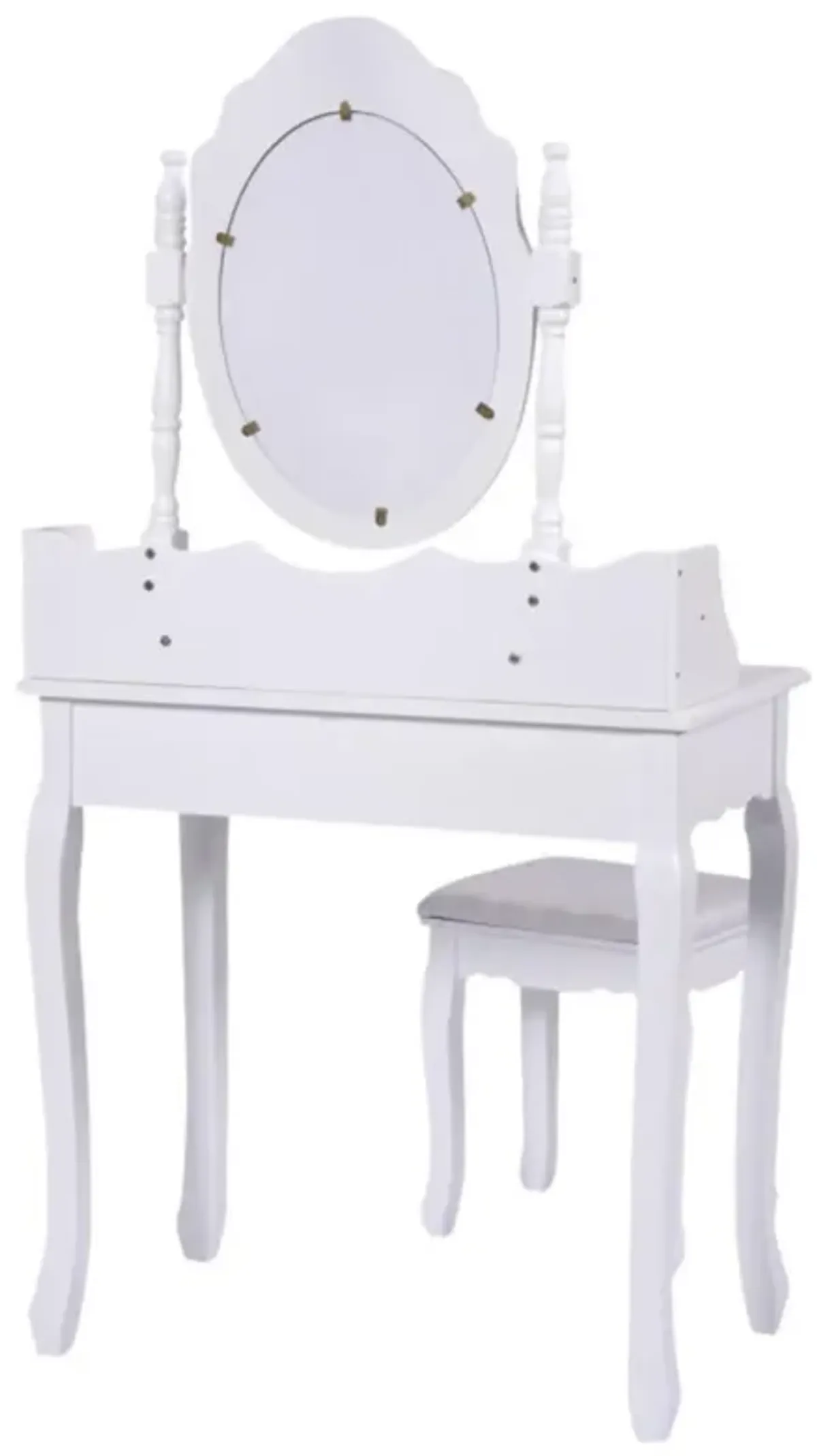 Hivvago Vanity Table Set with Cushioned Stool with 360Â° Rotating Oval Mirror and Three Drawers-White