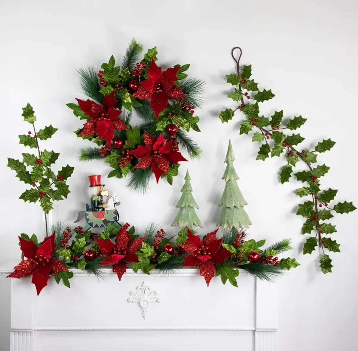 43" Green & Red Glittered Mistletoe Christmas Garland