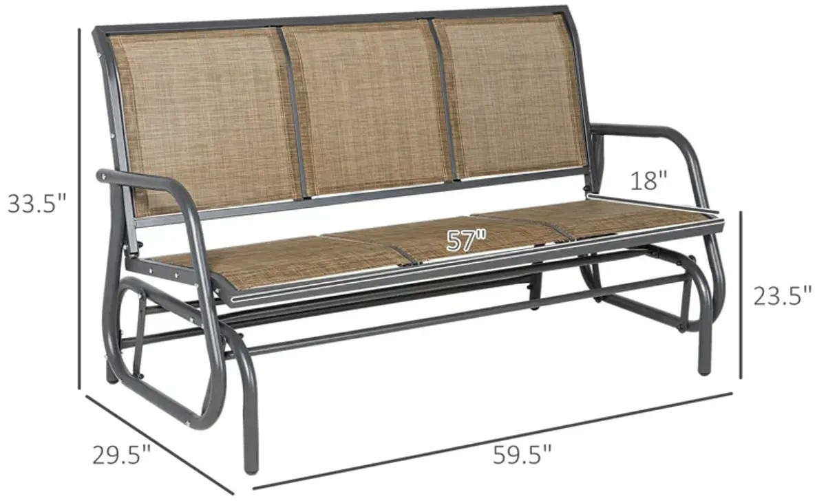 Outsunny 3-Person Patio Glider Bench, Outdoor Porch Glider Swing with 3 Seats, Breathable Mesh Fabric, Metal Frame, Light Mixed Brown