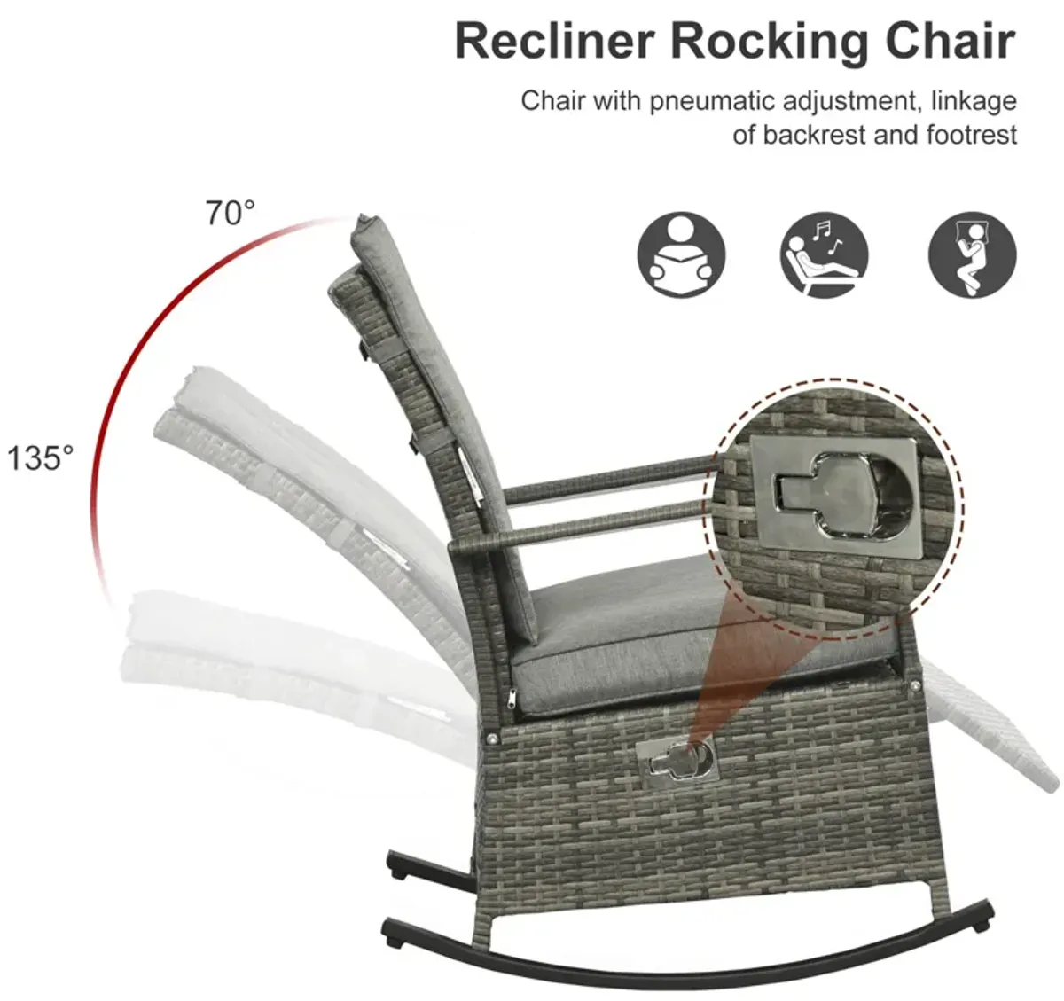 Gray Outdoor Relaxer: Rattan Rocking Chair Glider with Footrest