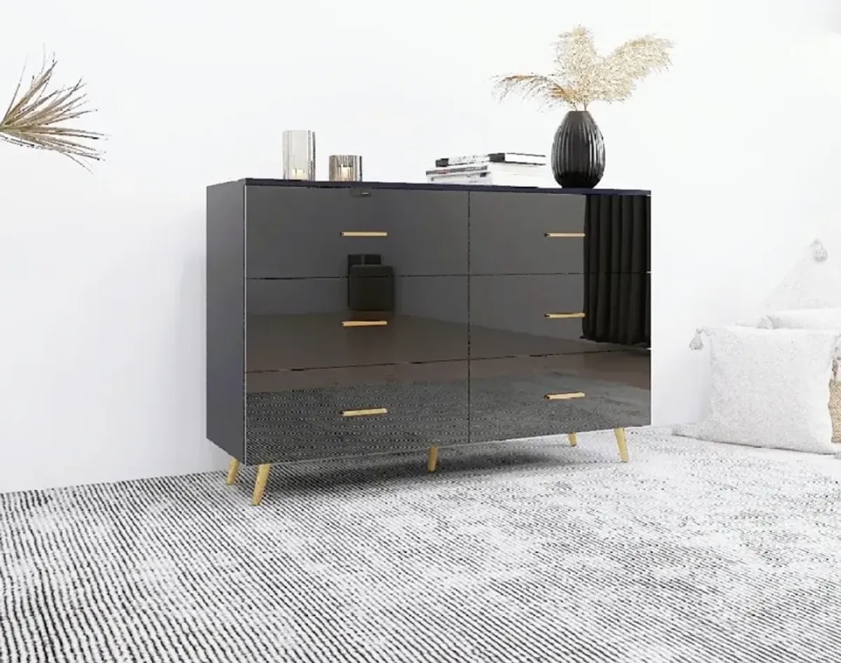 6 Drawer Chest with Golden Accents in Black Finish