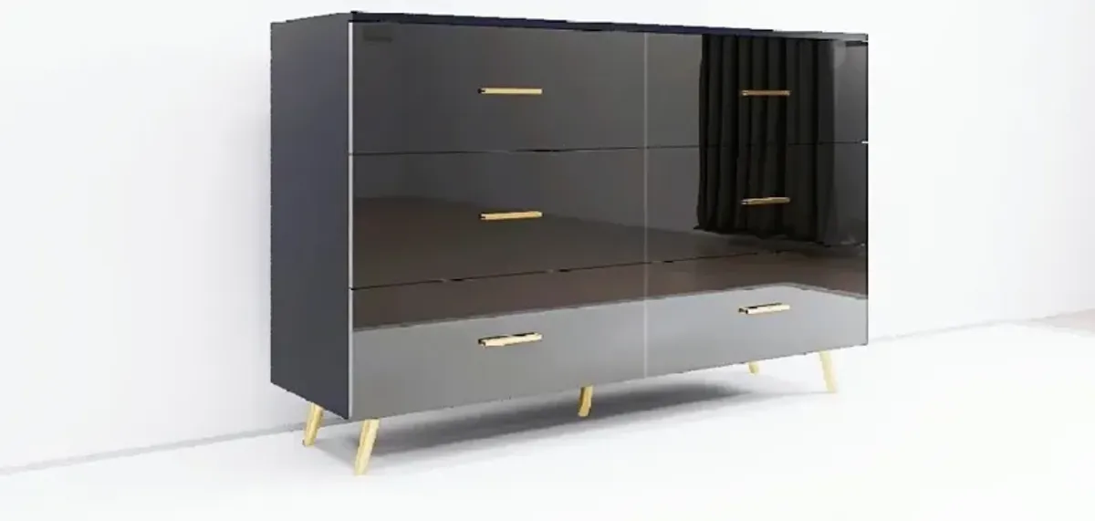 6 Drawer Chest with Golden Accents in Black Finish