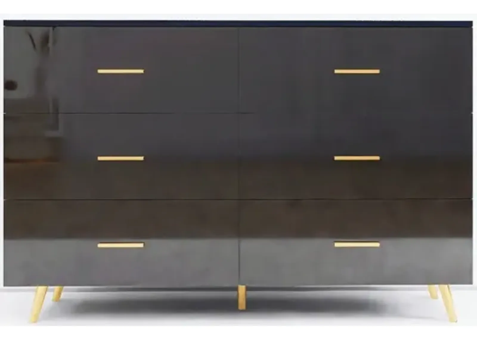 6 Drawer Chest with Golden Accents in Black Finish